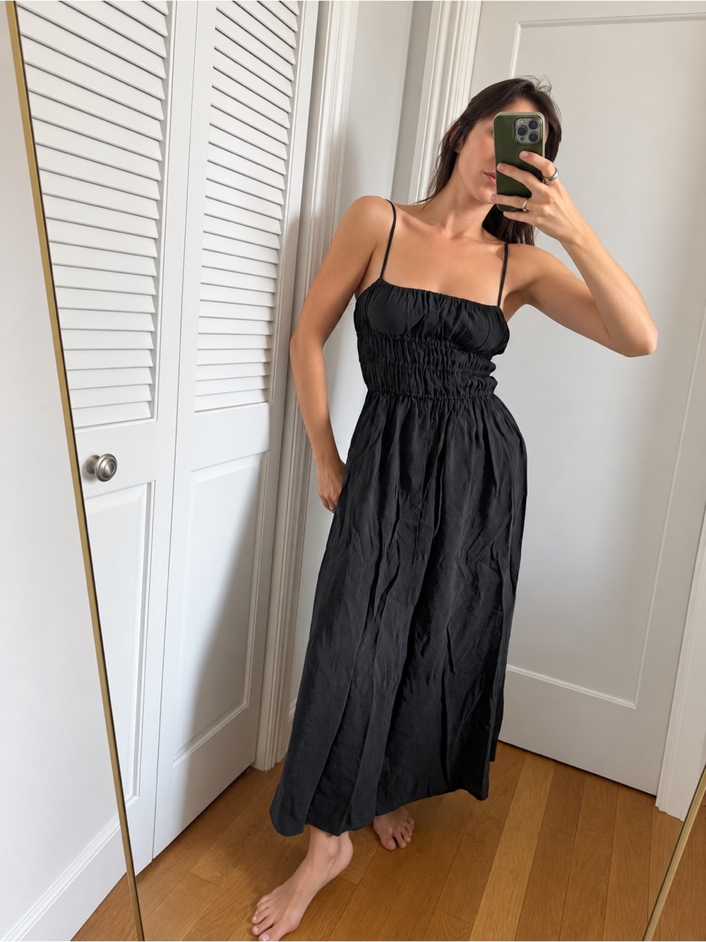 Zara Black Smocked midi  Dress